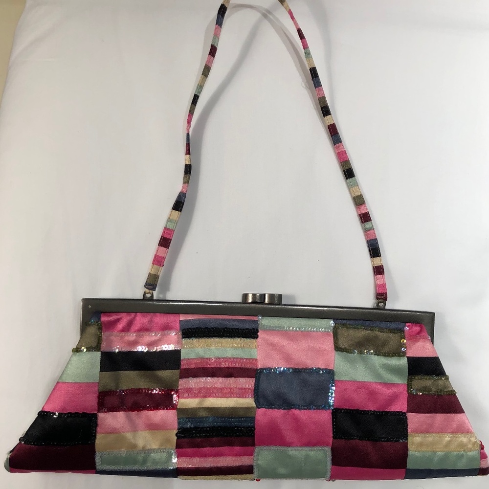 Darling satin and sequin clutch 12" w x 4 1/2" h